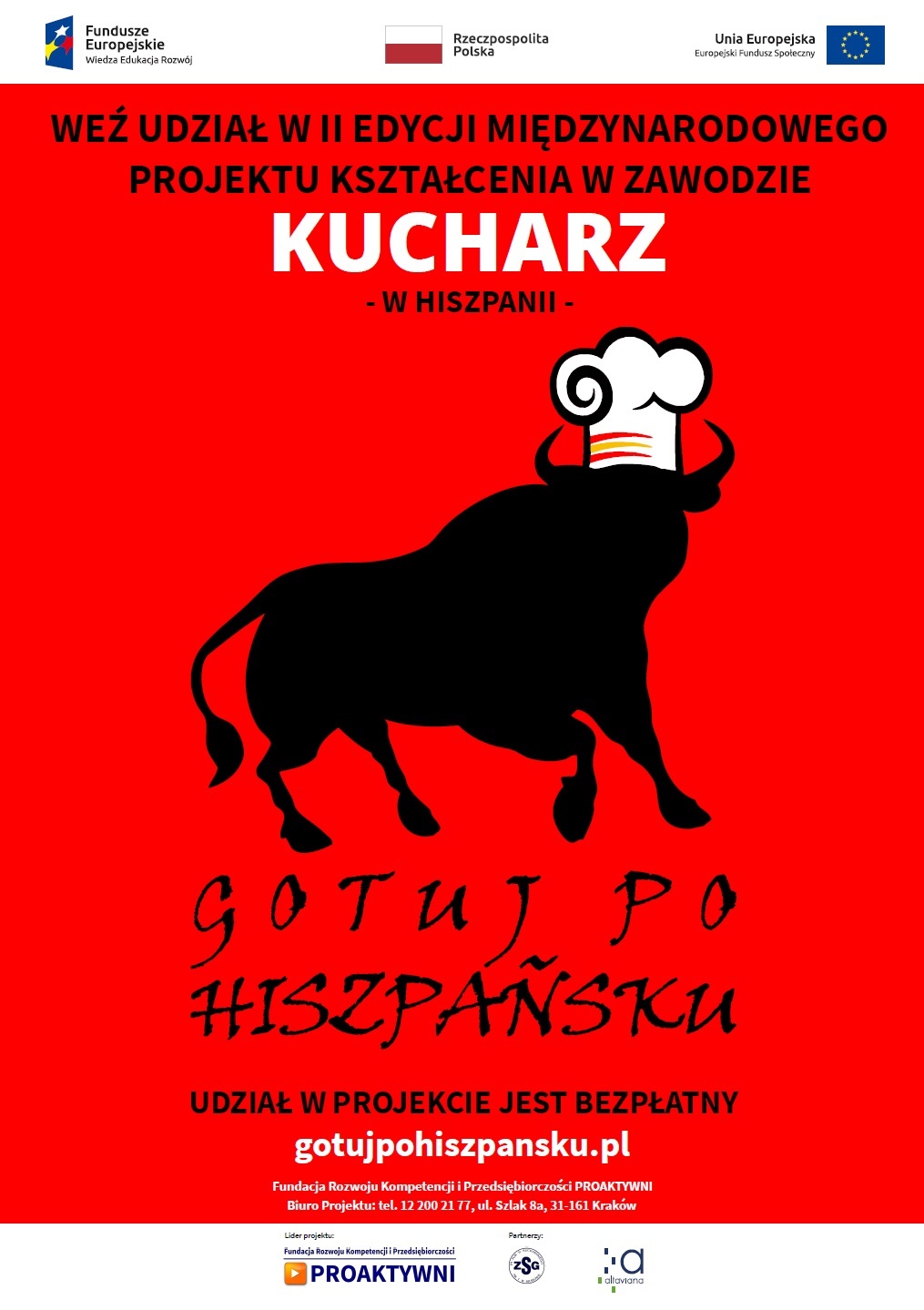 Plakat informujący o projekcie pod nazwą Gotuj po hiszpańsku