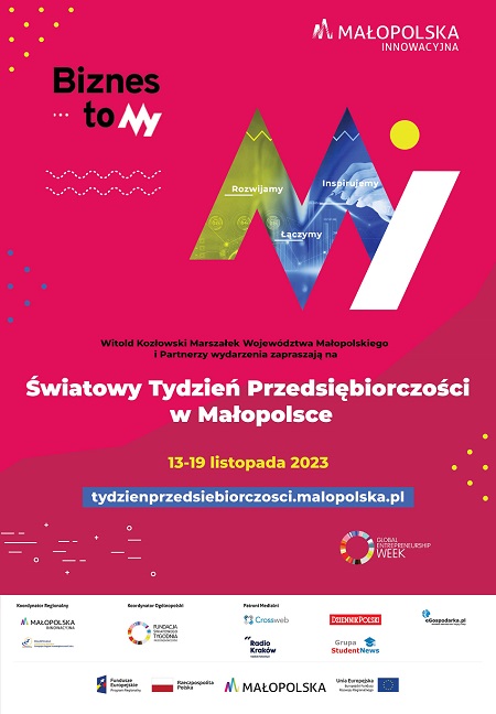 Plakat informujący o Światowym Tygodniu Przedsiębiorczości w Małopolsce
